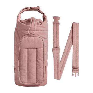 Imagem de Fenteer Bolsa transversal universal portátil para garrafa de água com bolso para celular, ideal para viagens e ciclismo, para homens e mulheres, Rosa Escuro