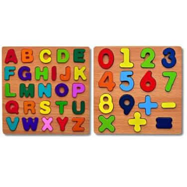 Imagem de Kit de Quebra-Cabeças Infantis em Madeira - Alfabeto e Números - Pedag