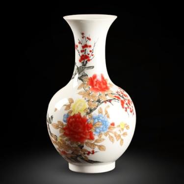 Imagem de Vaso de porcelana Chinoiserie para flores decoração de prateleira de cerâmica acentos Jingdezhen Vaso rústico pintado à mão mesa armário de vinho sala de estar centro de mesa (A)