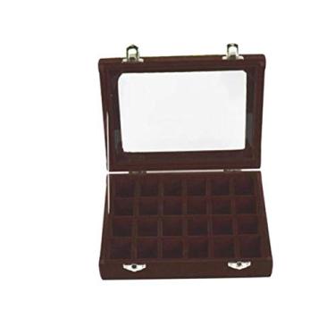 Imagem de 24 compartimentos de madeira transparente fivela brincos caixa de armazenamento organizador de joias caixa de armazenamento exibição de joias caixa de armazenamento (marrom)