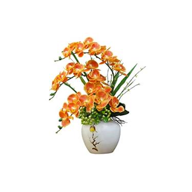 Imagem de Plantas falsas Phalaenopsis artificial arranjo de flores falsas decoração festa de casamento festa casa centro hotel planta verde falso ornamento de flor laranja plantas artificiais para decoração de