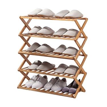 Imagem de Sapateira dobrável de bambu multifuncional, organizador de armazenamento de prateleira de sapatos, instalação gratuita (cor: rosa, tamanho: grande) (verde pequeno)