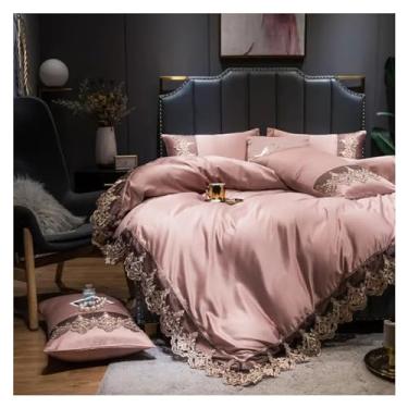 Imagem de Jogo de cama bordado de renda verde escuro, 4 peças, capa de edredom de poliéster macio e macio, colcha de cama, fronhas king size, cama de luxo em uma bolsa (C lençol de cama_Queen 4 peças)