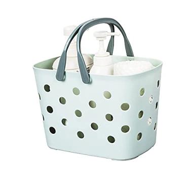 Imagem de Cesta de armazenamento de plástico dobrável com alça – Cesta de piquenique portátil para uso ao ar livre, para prateleiras de cozinha, banheiro, verde (verde)