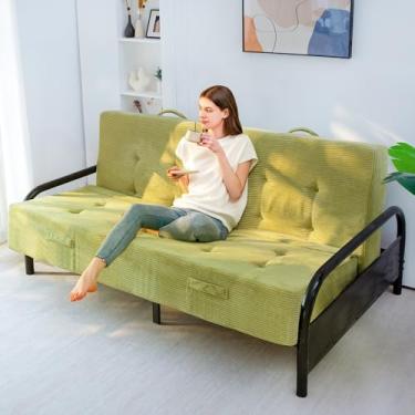 Imagem de MAXYOYO Colchão Futon tamanho casal de 20 cm com alças, sofá-cama dobrável tufada (moldura não incluída), colchão dobrável versátil para dormir no chão, sala de estar e quarto de hóspedes, verde