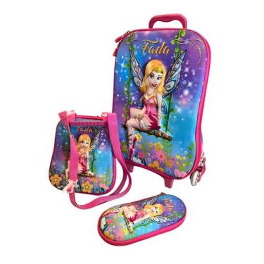 Imagem de Kit Mochila Escolar Infantil Fada com Rodinhas Estojo e Lancheira - Du
