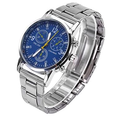 Imagem de KIMISS Relógio Analógico Masculino Masculino Com Pulseira de Aço Inoxidável e Caixa de Liga – Relógio de Pulso Azul Elegante para Negócios e Uso Casual (Azul)