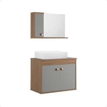 Imagem de Conjunto Gabinete Para Banheiro Pratiko Luxo Moderno Com Espelho - OFE