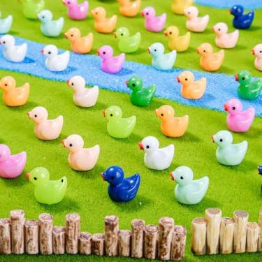 Imagem de Mini patos 80P, estatuetas de animais pequenos coloridos de resina para paisagens em miniatura, aquário, vaso de fadas, jardim, casa, casa de bonecas, acessórios de decoração de lembrancinhas de festa