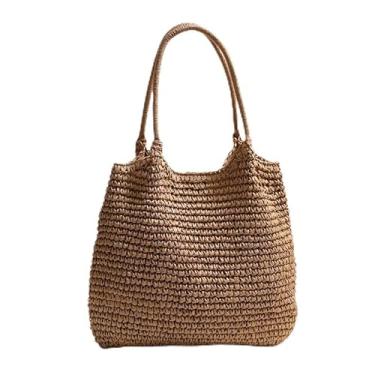 Imagem de Bolsa feminina de verão para praia, bolsa de transporte grande, de palha, espaçosa, leve, para piquenique, marrom, Marrom