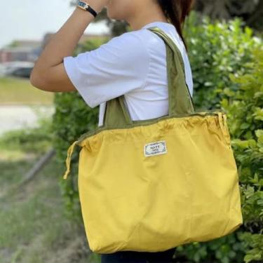 Imagem de 1 bolsa de compras dobrável moderna, sacola de grande capacidade que pode ser reutilizada, adequada para viagens, festas de aniversário, mercearias, jardinagem (açafrão)