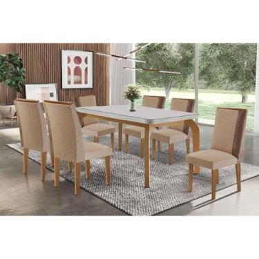 Imagem de Sala Jantar Mesa Londrina Tampo c/ Vidro Curvo 180cm+6 Cadeiras Tilia 