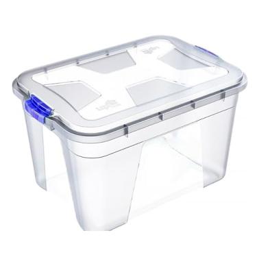 Imagem de Caixa Organizadora Multiuso, 56 Litros, Transparente com Tampa e Travas, 58 x 40 x 33 cm