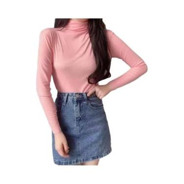 Imagem de Camiseta Feminina De Manga Longa Com Gola Alta, Ajuste Slim, Macia E S