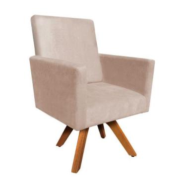 Imagem de Poltrona giratoria nina suede base madei - SLK Decor, Bege
