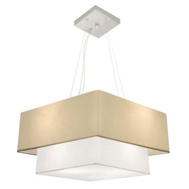 Imagem de Lustre Pendente Duplo Quadrado Vivare Md-4345 Cúpula Em Tecido 60x50cm - Bivolt Algodão-crú-branco 110v/220v