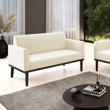 Imagem de Poltrona Namoradeira Decorativa Pés Fixo Em Madeira Preto Veludo Bege