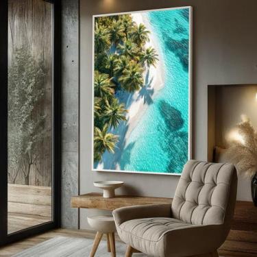 Imagem de Quadro com Moldura e Acrilico Cristal Vidro Paisagem Ilha para Sala, Q