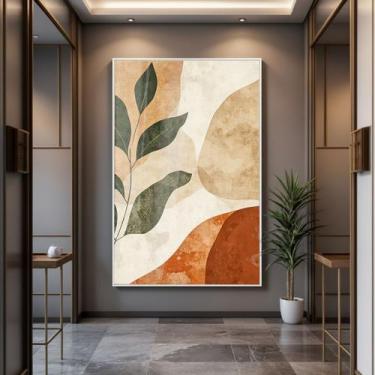 Imagem de Quadro com Moldura e Acrilico Cristal Vidro Terracota Folhas  para Sal