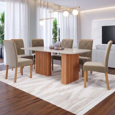 Imagem de Mesa de Jantar 6 Lugares Ester Fernanda com Vidro Ripado Cinamomo/Off White/Joli - Cimol