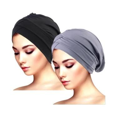 Imagem de Turbante Elegante De Cor Sólida Com Pregas, 2 Peças, Lenços De Cabeça 