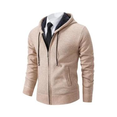 Imagem de Cardigã Masculino De Fleece Quente Com Zíper, Cor Sólida, Gola Alta, C