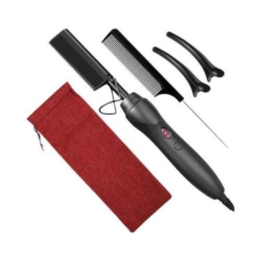 Imagem de Escova Elétrica Rosa Para Alisamento De Cabelo, Ferramenta De Estiliza