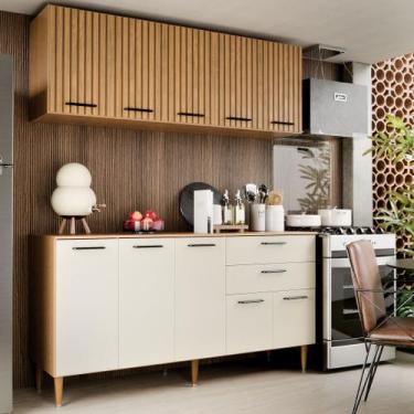 Imagem de Armário de Cozinha Completo Bela 140cm com Aéreo Ripado Balcão 3 Porta