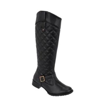 Imagem de Bota Feminina Montaria Bordado Lateral Cano Alto Preto - Hype, 35, Pre