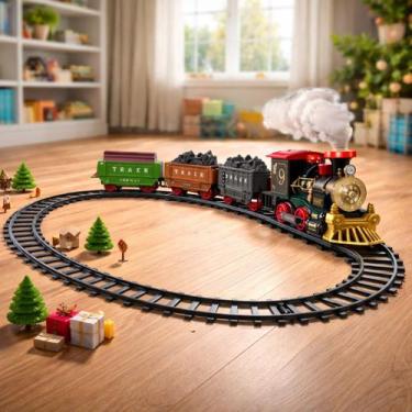 Imagem de Pista Trem Locomotiva Com Fumaça, 3 Vagões, Luz e Som - ARK TOYS