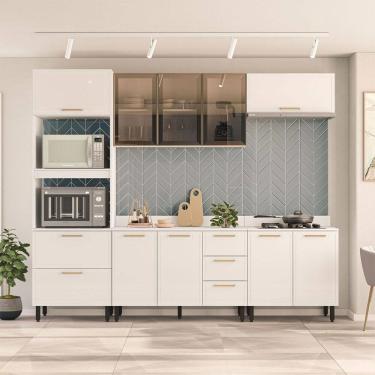Imagem de Cozinha Completa Amara 10 Portas 4 Gavetas com Vidro 40250783 Branco - Politorno