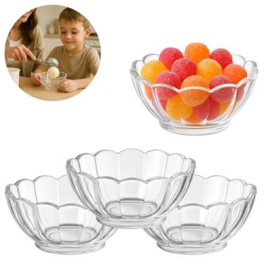Imagem de 3 Mini Tigelas Redonda Bowl de Vidro P/ Sobremesas 150ml - Freecom