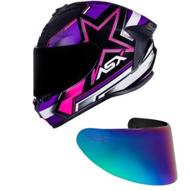 Imagem de Capacete ASX Draken Pilot Preto Rosa e Roxo Mais Viseira Camaleão - Ax