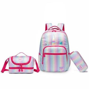 Imagem de Kit Mochila Unicornio Infantil Escolar Feminina Resistente-Feminino