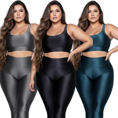 Imagem de KIT 3 Top Fitness Plus Size New Zig 3D Vekyo Com Bojo Removível Alta Compressão Academi...
