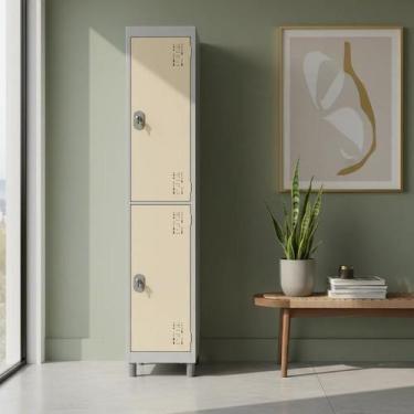 Imagem de Roupeiro Aço 2 Portas 191x32x40 Cm Guarda Volume C/ Tranca - W3, CREME