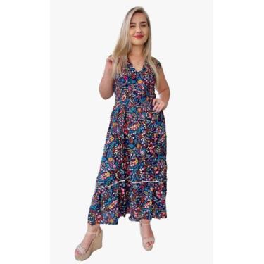 Imagem de Vestido Feminino Indiano Regata Trapézio Longo Plus Size-5001 - Aleci 