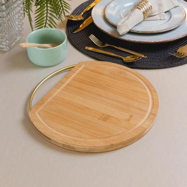 Imagem de Tábua Redonda com Alça Nature 25cm x 21cm x 1,5cm Bambu - Lyor