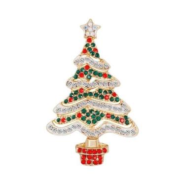 Imagem de Broche De Árvore De Natal Com Strass Unissex Para Mulheres, Acessório 