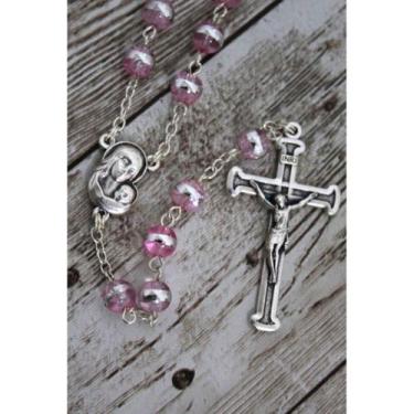 Imagem de Terço de cristal com faixa cor rosa - San Gregorio - Artigos Religioso