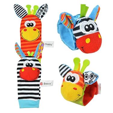 Imagem de Relógio bebê animal Sozzy com pulseira/meia com chocalho brinquedo recém-nascido