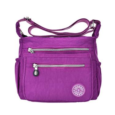 Imagem de JXGSGOGO Bolsas femininas transversais com vários bolsos, casuais, à prova d'água, bolsa de ombro, Roxo claro, Medium, Macio