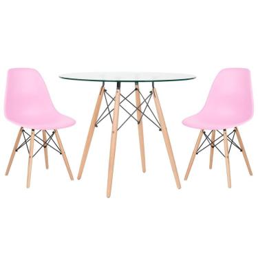 Imagem de KIT - Mesa Eames com tampo de vidro 90 cm + 2 cadeiras Eiffel DSW