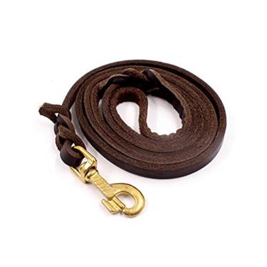 Imagem de PetPhindU Corda para cães de 2,6 metros/8,5 pés Coleira para cães de couro bovino de primeira camada Corda para cães de médio e grande porte Pastor alemão