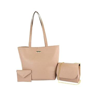 Imagem de Kit Bolsa Feminina Sacola Transversal Porta Cartão Retta (ROSA)