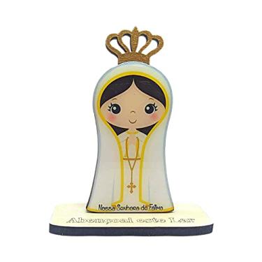 Imagem de Imagem Nossa Senhora de Fátima Infantil de Madeira MDF Baby Lembrança Escultura com Rostinho de Bebê 13cm