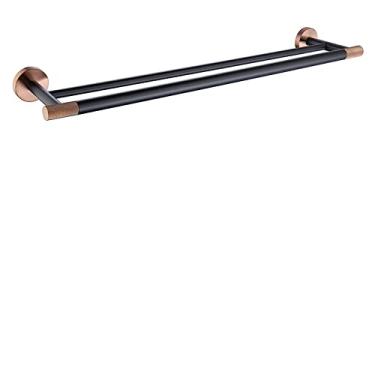 Imagem de Barra de toalha dupla de aço inoxidável montada na parede toalheiro preto escovado ouro acessórios para porta-toalha de banheiro ouro rosa, barra de toalha dupla RB