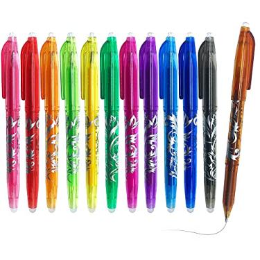 Imagem de DxJ Canetas de gel apagáveis – 12 peças de canetas apagáveis de calor para tecido, caneta esferográfica de ponta fina de 0,5 mm, tintas de cores sortidas para desenhar e escrever, canetas esferográficas de tinta gel para crianças, estudantes e adultos