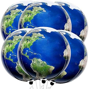 Imagem de Balões de globo grande Mylar para decorações do dia da Terra – Pacote com 6, balões de terra | Balões grandes de 55 cm 360 graus 4D de esfera redonda | Decorações de festa temáticas de viagem | Balões de planeta para aposentadoria e aniversário