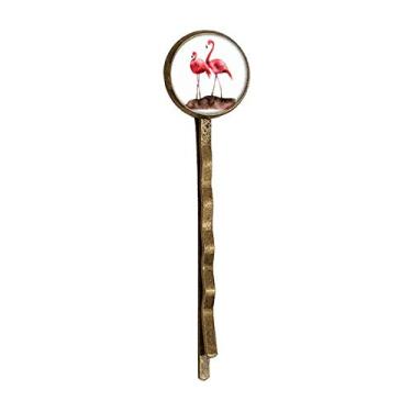 Imagem de Flamingo Casal Vermelho Amor Art Déco Presente Moda Retrô Metal Cabelos Grampo Cabeça